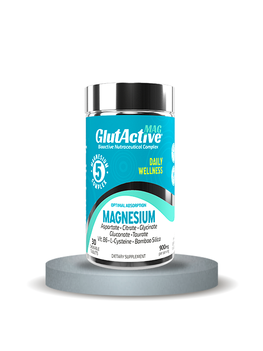 GlutActive MAG 750 mg, tableta masticable, 5 fuentes de magnesio: glicinato, aspartato, taurato, gluconato, citrato/calma natural, apoyo para el sueño, recuperación muscular, gran sabor/vitamina B6/cisteína/sílice de bambú/mejor absorción.