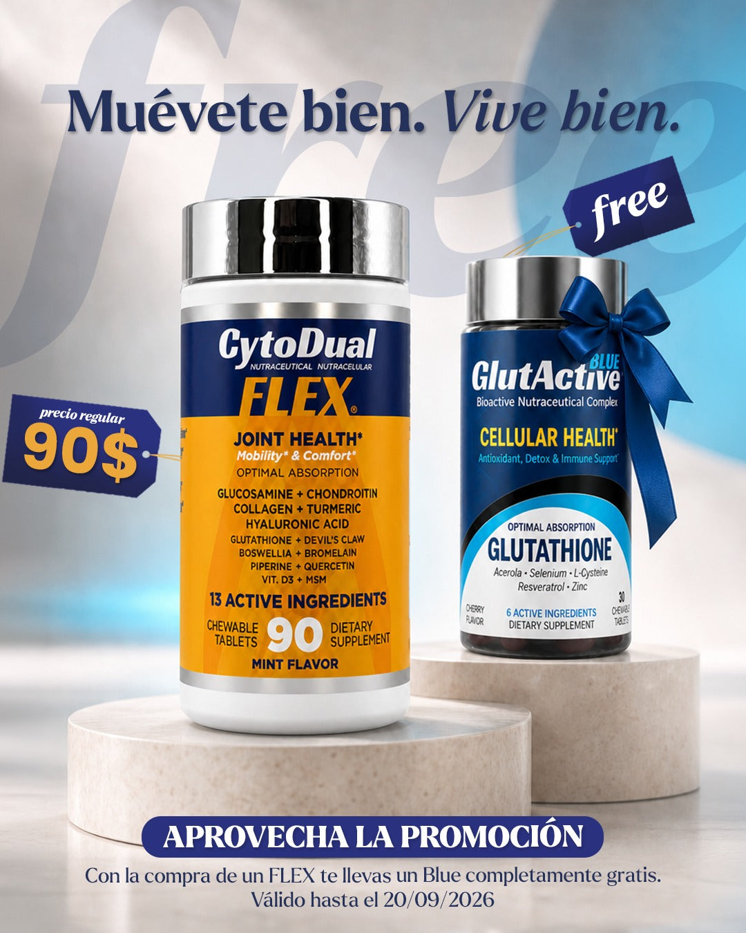 GlutActive FLEX + BLUE | Joint & Immune Support Bundle | 90 + 30 Chewable Tablets