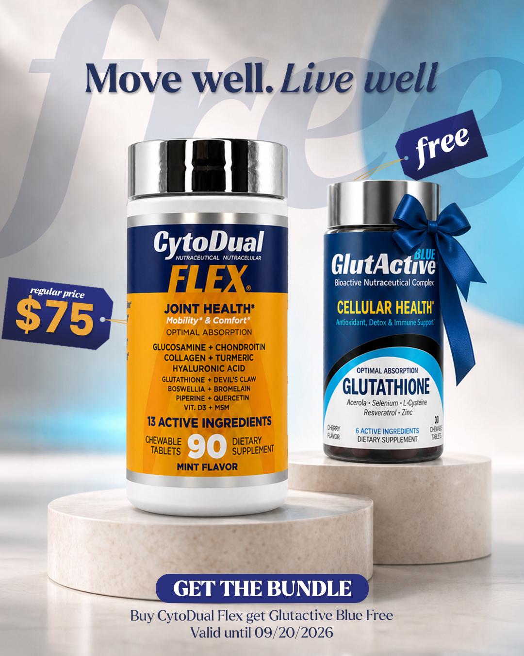 GlutActive FLEX + BLUE | Joint & Immune Support Bundle | 90 + 30 Chewable Tablets